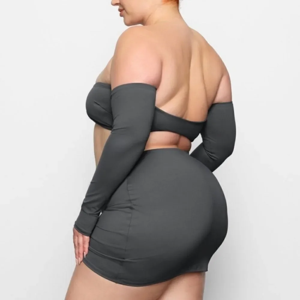 NWT SKIMS Recycled Swim Ruched Front Mini Micro Swim Bottom In Gunmetal Gray